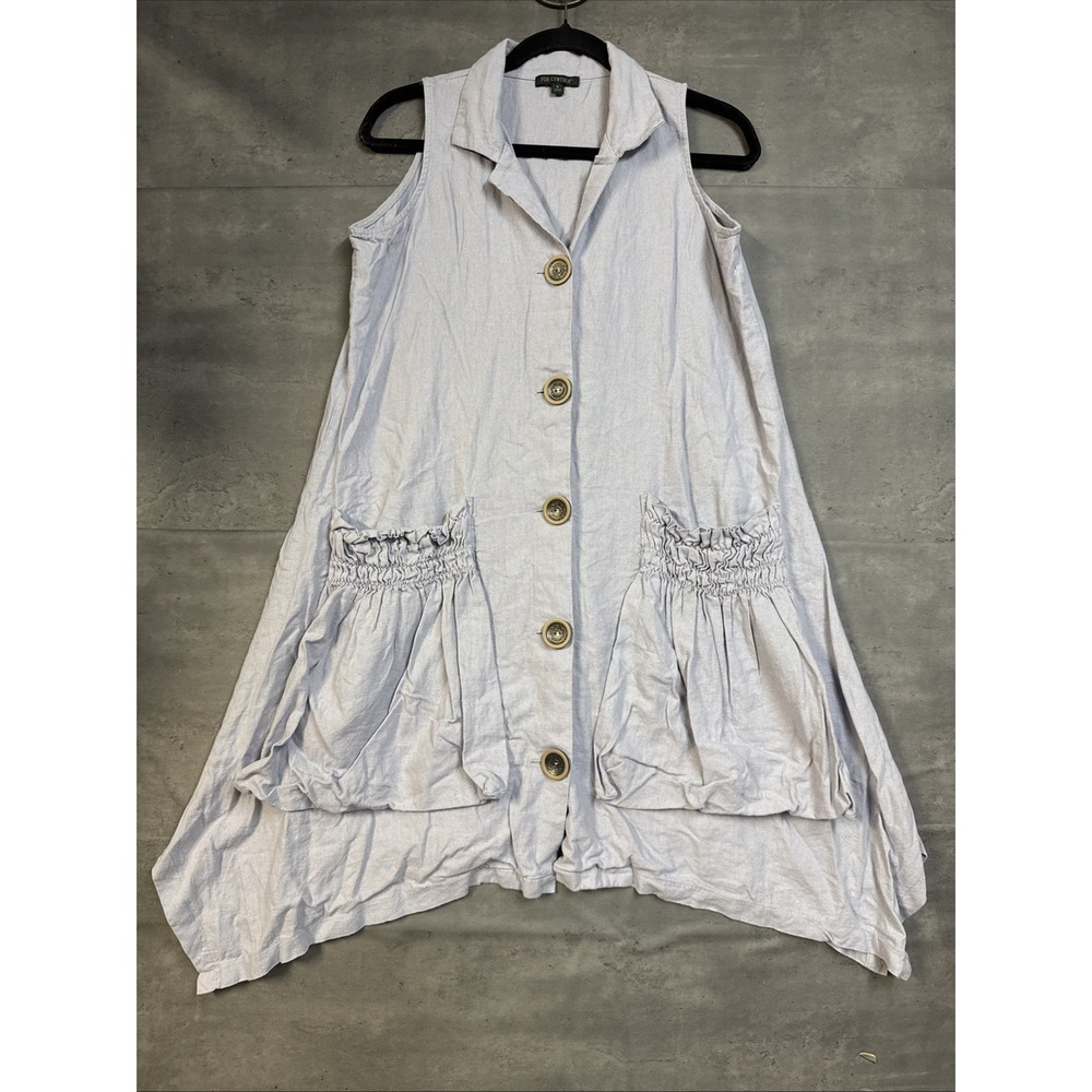 Lilac linen-blend sleeveless shirt dress For Cynthia Shark Hem Ruch Pockets S
